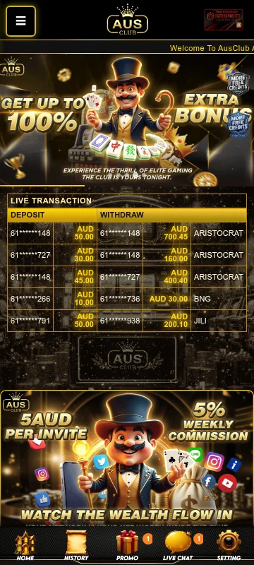 Ausclub Casino mobile browser interface on a phone